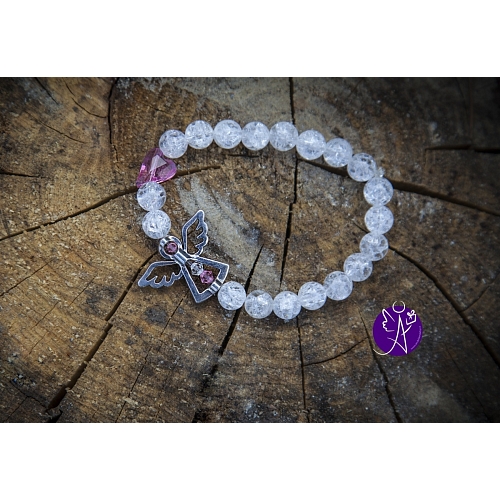 Náramek kuličkový - křišťál s andílkem a srdcem Swarovski růžový