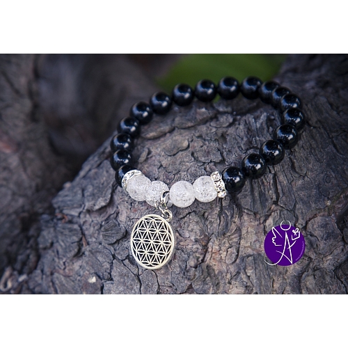 Náramek energetický z polodrahokamů -  onyx a květ života