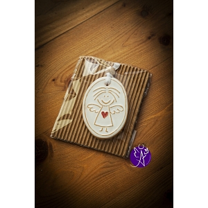 Srdce keramické závěsné anděl 8 x 6 cm