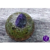 Orgonitová hmatka polokoule olivín a ametyst 5 x 4 cm