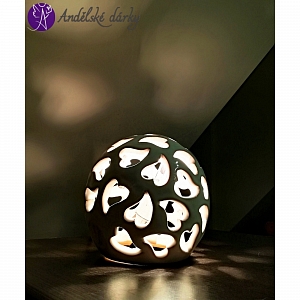 Vánoční lucerna keramická koule - světlo srdce 20 cm