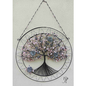 Drátovaný strom života - Šedá růže 44 cm