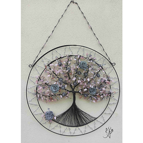 Drátovaný strom života - Šedá růže 44 cm