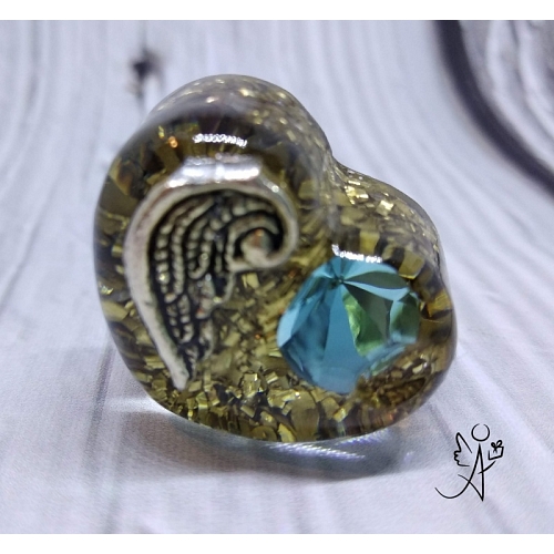 Orgonitové srdíčko andělské křídlo a modrý křišťál Preciosa  3 cm