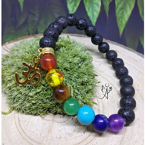 čakrový náramek s přírodní lávou a znak Óm