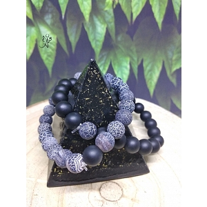 Partnerský náramek, přírodní matný achát a ledový achát černý