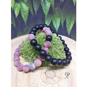 Partnerský náramek něžnost, přírodní matný achát a ledový achát růžový