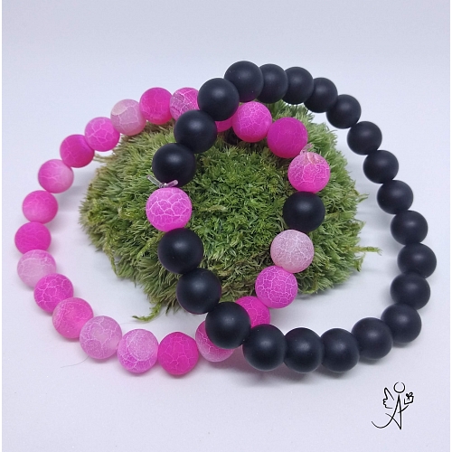 Partnerský náramek láska a něha, přírodní matný a ledový achát