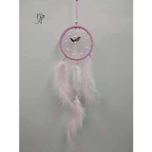 Mini lapač snů peříčkový - jemnost a laskavost s andílkem 6 cm