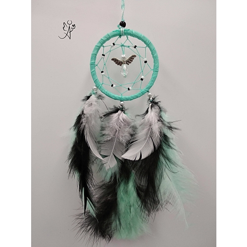 Mini lapač snů peříčkový - srdeční energie s andílkem 6 cm