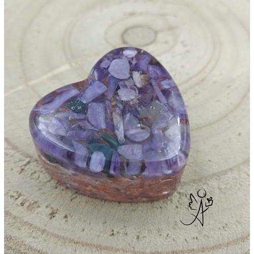 Orgonitové srdíčko čaroitové - duchovní vhled 3 x 2 cm