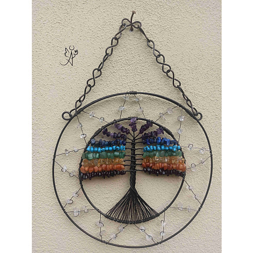 Drátovaný strom života - čakrový soulad z minerálů 18 cm