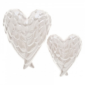 Srdíčko keramické andělská křídla 7,5 cm x 9 cm