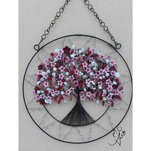 Drátovaný strom života - zimní vášeň sklo 23 cm
