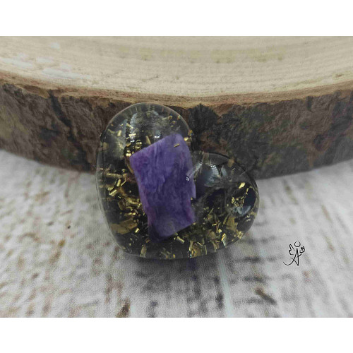 Orgonitové srdíčko čaroitové - duchovní vhled s šungitem 3 cm