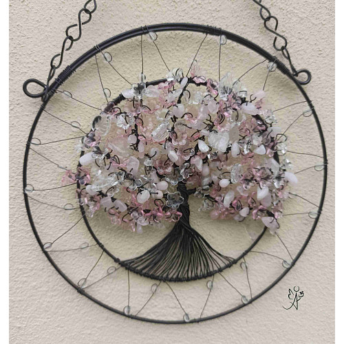 Drátovaný strom života - růženínová láska a sebedůvěra 20 cm